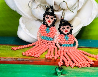 JEWELRY : Pendientes de la dama mexicana / pendientes con cuentas / pendientes de fiesta / joyería frida / pendientes con cuentas de borla . •B7-67-00495