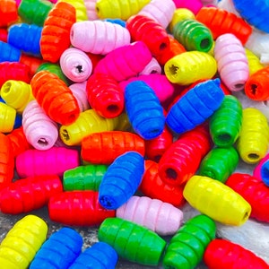 50pc Wood Barrel Beads in Assorted Colors / Beautiful/ Large Hole Beads. {R7-156#00008}