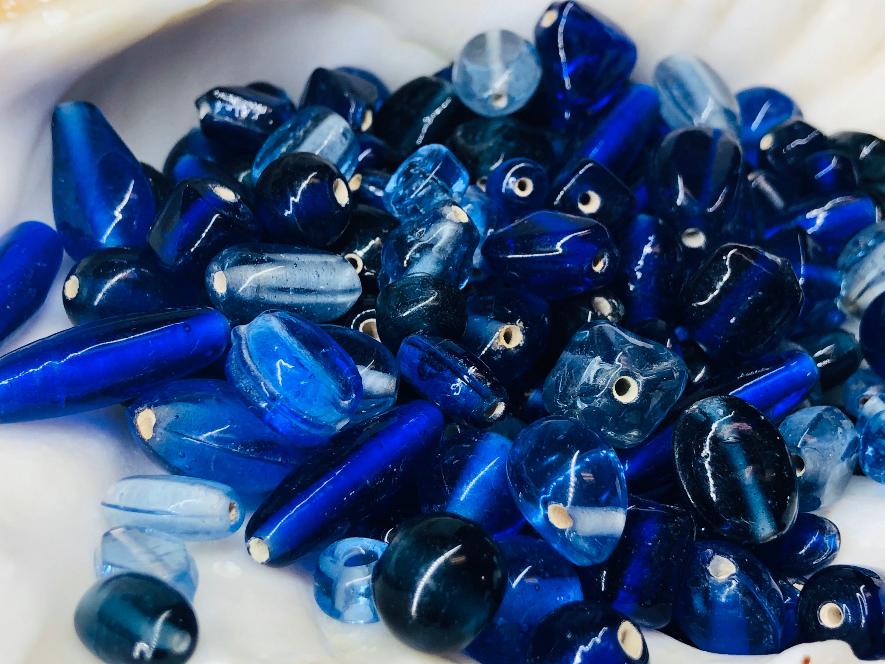 SUPPLY 50pcs Vintage Blue Glass Beads Blue Beads Mix Shape Etsy