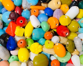 50g Vintage Opaque Glass Beads: Mixed Bright Colors, 5-8mm