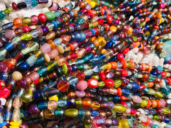 HANDMADE: Mix Iridescent Colorful Glass Beads /small Glass Bead Strand/ Glass  Beads. Q1-1584002117 