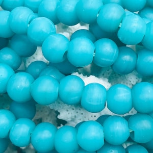 50pc Matte Glass Crow Roller Beads -  Opal Sea Blue Macrame Beads - Large Hole Beads /Glass Beads . {R1-1616#2277}