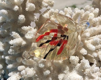 Handmade Murano Style Glass Leaf Pendant: Gold Sand Lampwork