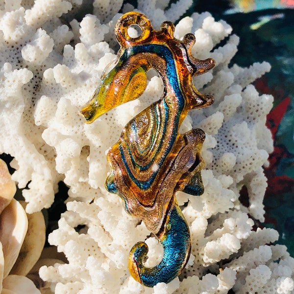 SUPPLY: Seahorse Pendant /Focal  Nautical Pendant / Sealife Sculpture/ Lampwork Hand Blown Glass Pendant /Murano Glass Fish.{F9-227#001509}