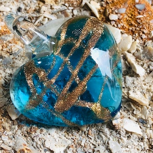 Love Heart Lamp Work Pendants / Glass Heart  / Heart Charm /Blown Glass Pendant / 44x49x10mm. {N6-1553#01700}