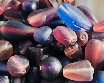 50pc Vintage Purple Matte Sea Glass Beads: Assorted Shapes