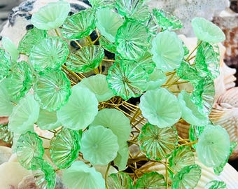 Glass Flower Bouquet Headpins: Green Mix, Brass Wire, Millinery Picks