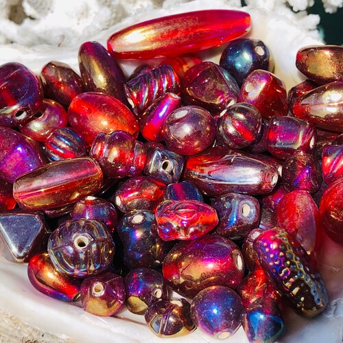 SUPPLY 50 Vintage Mix Carnival Glass Beads/ BULK Assorted Etsy