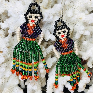 Mexican Lady Earrings /  Beaded Earrings / Fiesta Earrings/  Frida Jewelry /Tassel Beaded Earrings .{B7-67#00495}