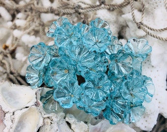 14pc Clear Baby Blue Glass Flower Headpins: Handcrafted Brass Wire Charms