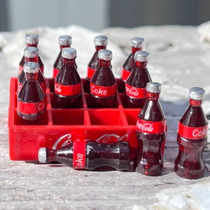 12pk Mini Coke Cola Plastic Bottles - Crafts - Folk Art /Jewelry Making /embellishments .{F5-2011#001394}