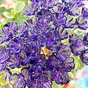 14pc Purple Clear Glass Flower Charms,Headpins - Glass Headpins - Millinery - Flower Beads - Handcrafted -Brass Wire. {N7-1559#01744}