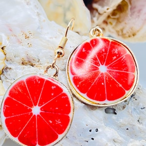 Grapefruit Earrings / Fruit Hanging Earrings /Summer Dangle Earrings.  {F7-221#001462}