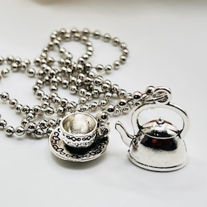 Asymmetric Kettle Teacup Pendant Necklace: Retro Anime Style