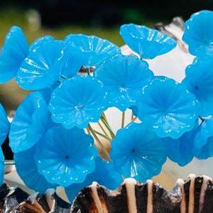 8pc Blue Glass Flower Headpins-Glass Headpins - Millinery - Flower Beads - Handcrafted - Brass Wire - SKU {E7-179#1131}
