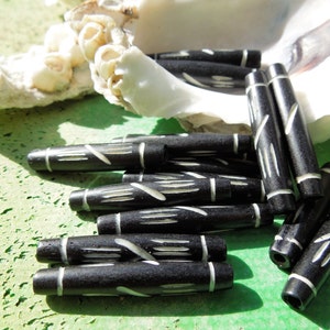 6pc Carved Buffalo Bone/ Hare pipe Beads Black and  White/ Jewelry/craft  /Carved Bone Beads/Rustic/Tube Beads.{A1-3#00011}