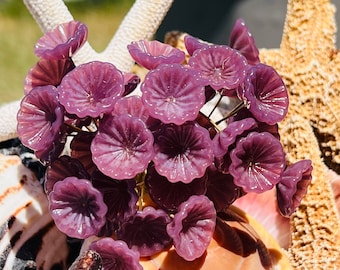 8pc Purple Glass Flower Headpins-Glass Headpins - Millinery - Flower - Handcrafted - Brass Wire. {Z1-3051#5011}