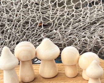 Unfinished Wood Mushroom Set (6 pc) - DIY Fairy Garden Ornaments