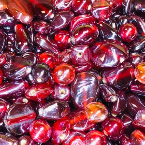 50pc Vintage Iridescent Glass Beads: Orange-Red Mix