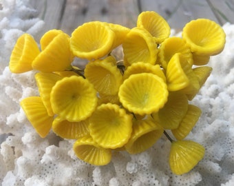 Vintage 10 Yellow Glass Flower Headpins-Glass Headpins - Millinery - Flower Beads - Handcrafted - Brass Wire - SKU {E3-164#1093}