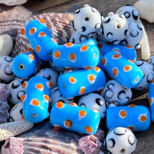 Set of 14pcs Vintage Handmade Venetian Beads/Dotted Lampwork Beads/  Polka Dot Glass Beads/ Raised Dots Beads. C4-90#00696{}