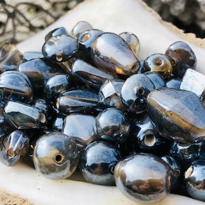 50grams  Vintage Mix Black/Gray Luster Glass Beads/ BULK Assorted Shapes  Beads /Vintage Jewelry Supplies. {C2-81#00574}