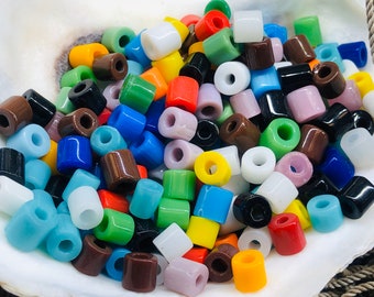 100pc Mix Opaque Color Tile Glass Beads / Barrel Beads/ Colorful Beads.  {O3-1573#01861}