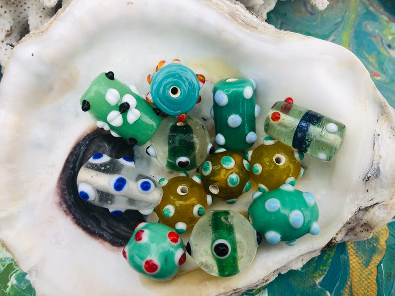 12pcs Vintage Handmade Venetian BeadsDotted Lampwork Beads Polka Dot Glass Beads Raised Dots Beads C4-90#00696{} SUPPLY