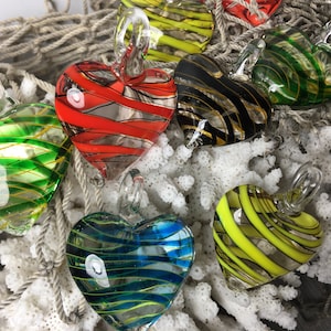 Chunky Love Heart Lampwork Pendants / Glass Heart  / Heart Charm /Blown Glass Pendant. {N5-1549#01661}