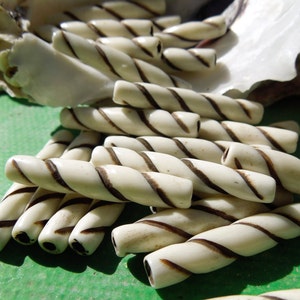 6pc Carved Buffalo Bone Hairpipe Beads: Rustic Jewelry Supplies