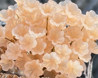 14pc Milky Peach  Glass Flower Head pins, Charm-Glass Headpins -Millinery -Flowers Handcrafted Brass Wire.{D9-146#001059}