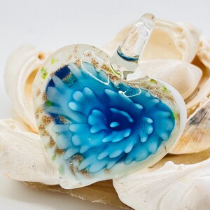 Inner Flower Heart Lampwork Pendants / Glass Heart  / Heart Charm /Blown Glass Pendant. {N7-1557#01734}