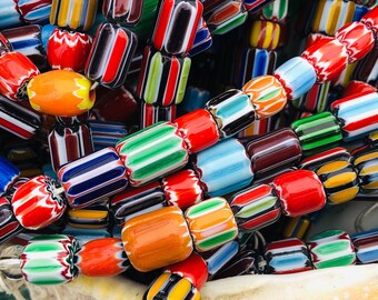 Vintage Chevron Glass Bead Strand: African Trade Beads, 24 Inch