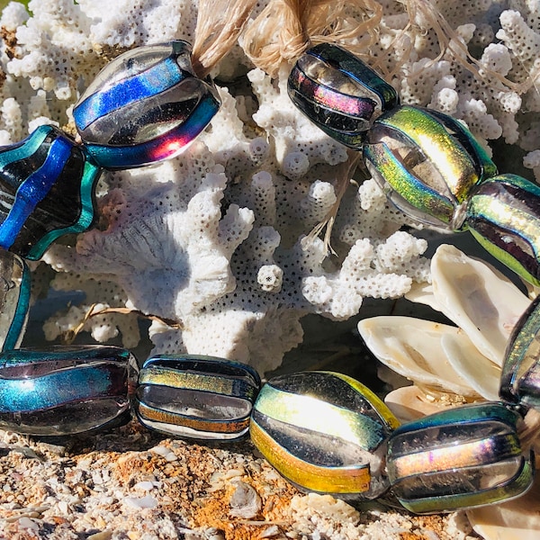 Fourniture : 11 grandes rayures de zèbre vintage mélangées à de grosses perles de verre/perles de verre/béals focaux/perles de verre de Murano à grand trou.{C2-84#0598}