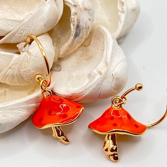 Mushroom Drop Earrings: Enchanted Forest Dangles View 3