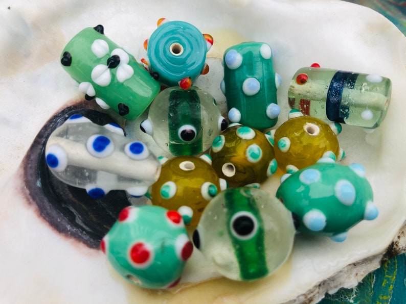 12pcs Vintage Handmade Venetian BeadsDotted Lampwork Beads Polka Dot Glass Beads Raised Dots Beads C4-90#00696{} SUPPLY