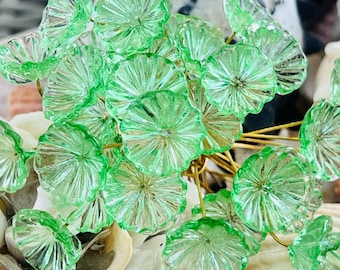 Mint Green Glass Flower Headpins: Handcrafted Millinery, Brass Wire (8pc, 16mm