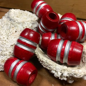 4 or 8 Red Large Hole Wood Beads Red Wooden Beads Wood Macrame Beads Beads  With Large Hole Vintage Macrame Beads Hair Beads 50mm 