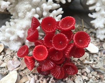 10pc Red Glass Flower Headpins: Handmade Brass Wire Millinery