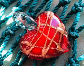 SUPPLY:  Love Heart Lampwork Pendants / Glass Heart  / Heart Charm /Blown Glass Pendant / 44x49x10mm. {N6-1553#01700}