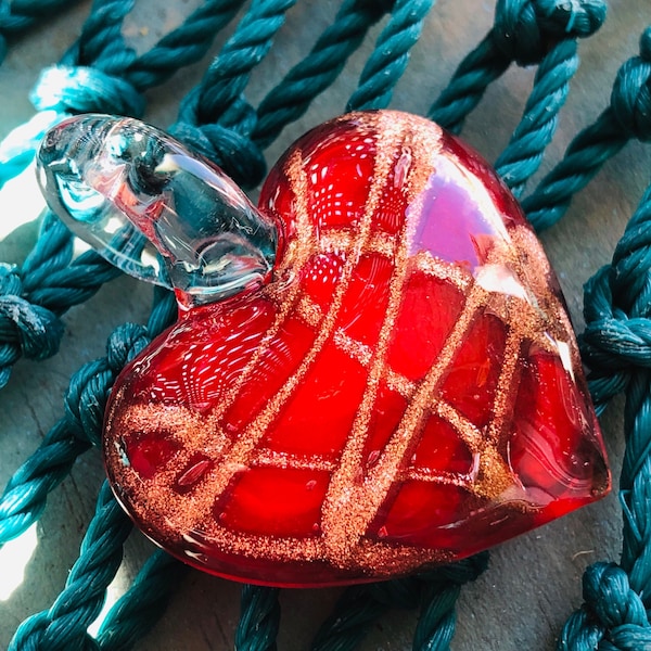 SUPPLY:  Love Heart Lampwork Pendants / Glass Heart  / Heart Charm /Blown Glass Pendant / 44x49x10mm. {N6-1553#01700}