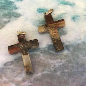 Set of 2  Jasper Crosses /Jasper Gemstone Cross Pendants/  Religious Accessory / Cross Jewelry. {C1-79#00561}