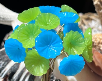 8pc  Glass Flower Headpins-Glass Headpins - Millinery - Flower Beads - Handcrafted - Brass Wire - SKU {N1-1527#001553}