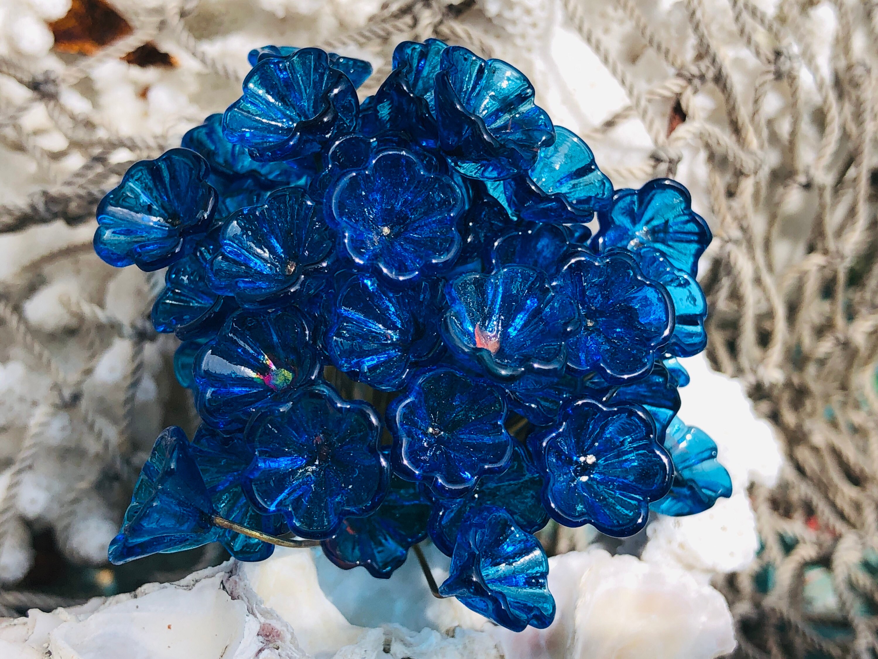 SUPPLY 14 Dark Blue Glass Flower Headpinscharms Glass Etsy