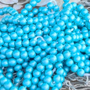 Aqua Round Pearl Glass Beads: 6-7mm Vintage Jewelry Making Strand