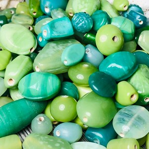Vintage 50 Opaque Green Glass Beads: Bright Mixed Colors