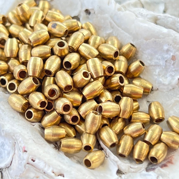 SUPPLY: 144pc Solid Raw Brass Barrel Beads   /3X5mm Brass  Beads.{A3-10#080}