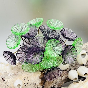 8 Transparent Purple,Mint Gree Glass Flower Pin Charms-Glass Headpins - Millinery - Flower Beads - Handcrafted - Brass Wire.{Y1-30686#5372}