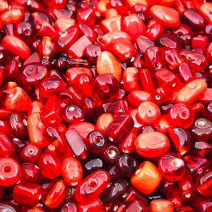 50grams Colorful Mix up Red Glass Beads - Small Beads-Glass Beads . {G1-1659#002491}