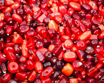 50grams Colorful Mix up Red Glass Beads - Small Beads-Glass Beads . {G1-1659#002491}